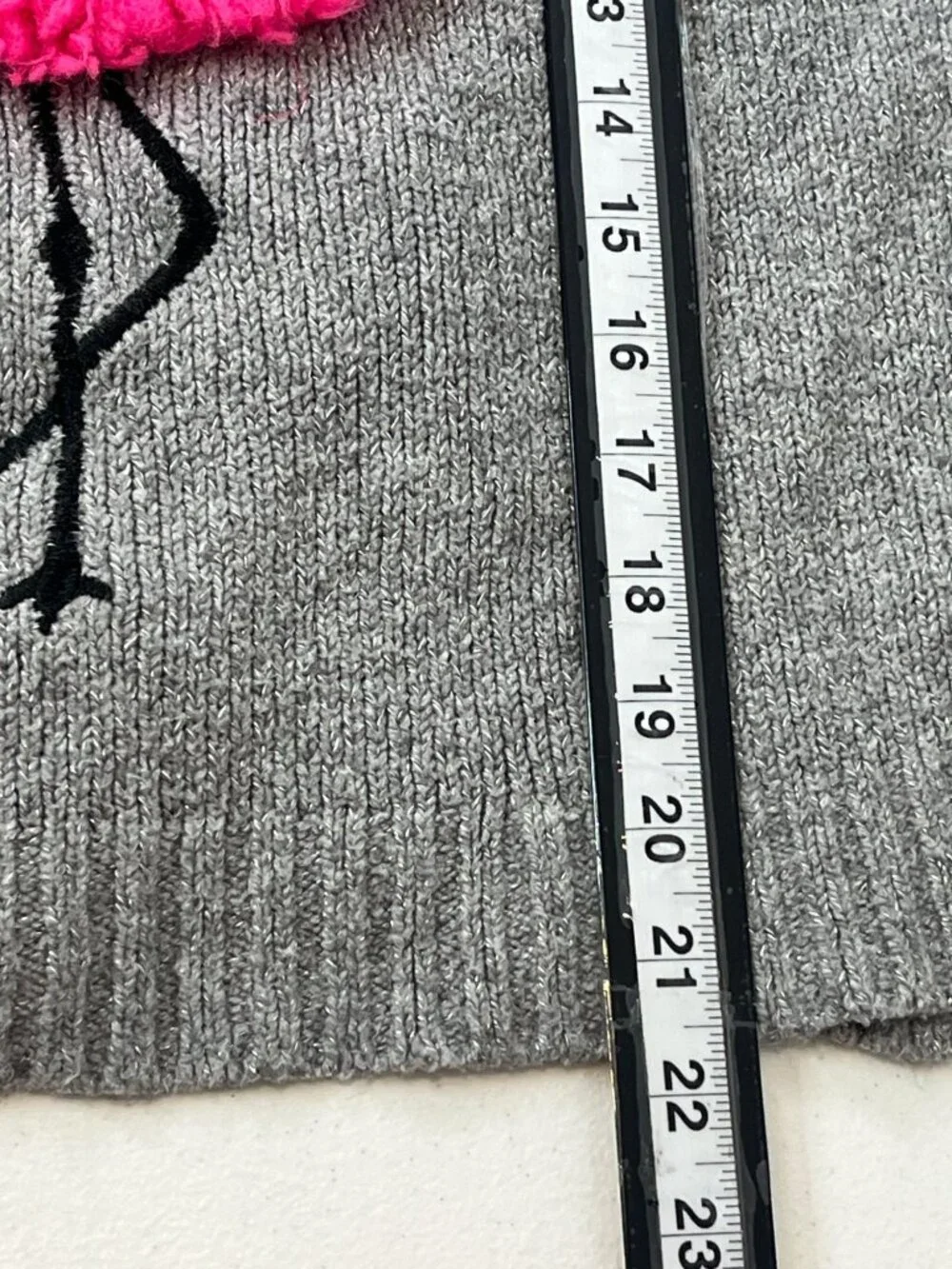 Justice Girls Gray Flamingo Sweater Size 14/16 Pom Pom Knit Pullover